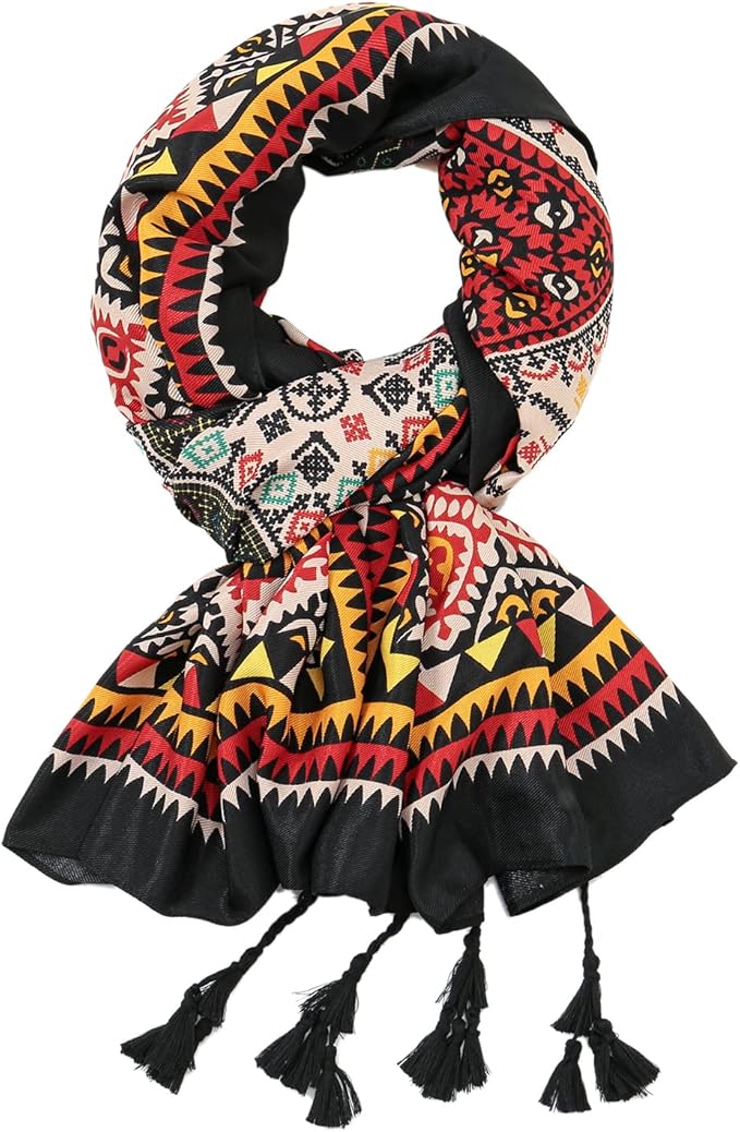 Yeieeo Boho Scarf for Women Lightweight Floral Printed Scarf Fall Winter Fashion Fringed Shawl