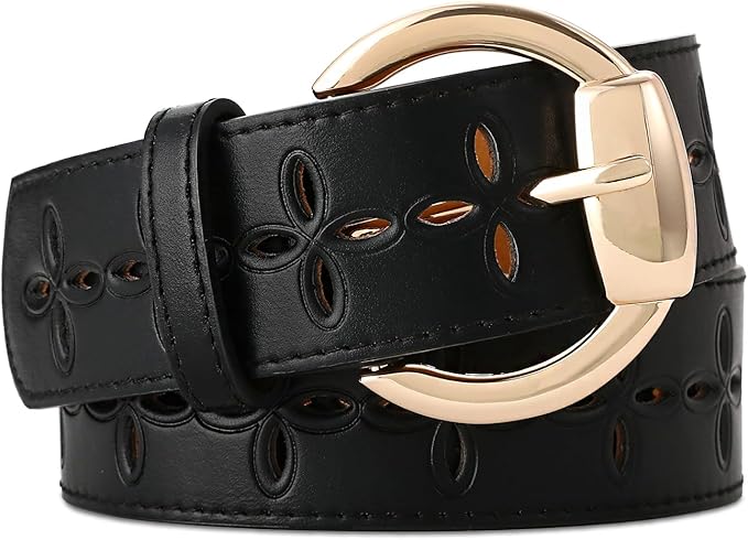 Wide Belts for Women Leather Wide Belts Fashion Thick Black Belt With Gold Buckle Belt for Dresses