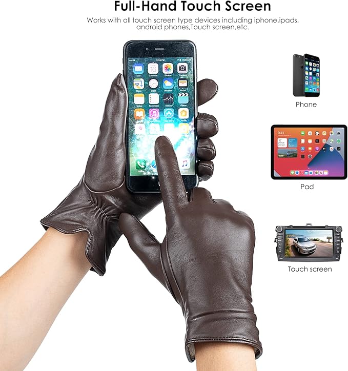 Dsane Womens Winter Leather Touchscreen Texting Warm Driving Lambskin Pure Genuine leather Gloves