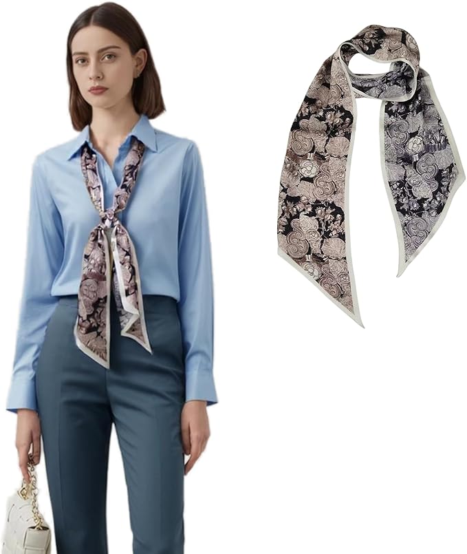 100% Mulberry Silk Ribbon Scarf for Hair Beach Head Wraps for Women Handbag accessories Necktie