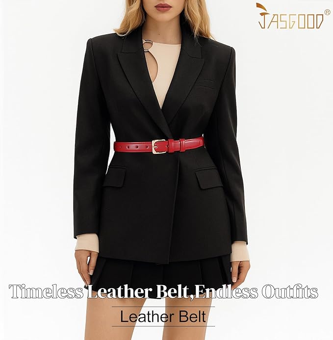 JASGOOD Women Leather Belt Fashion Ladies Skinny Leather Waist Belt for Pants Jeans Dress with Gold Buckle