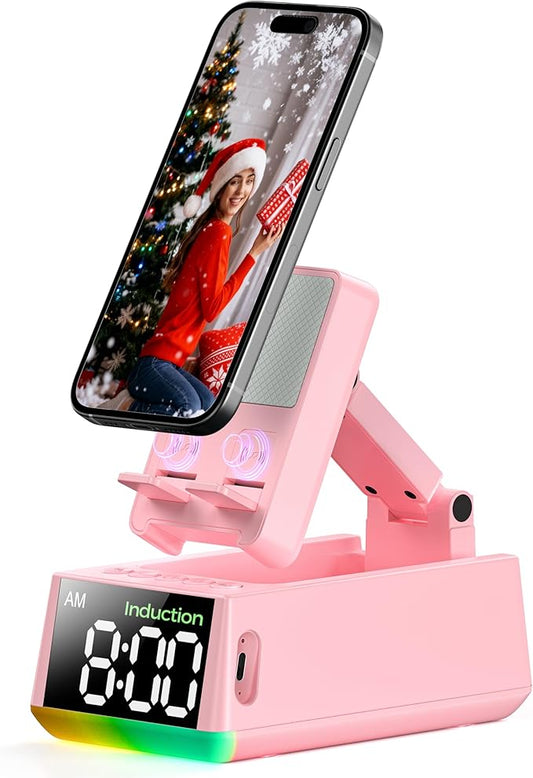 Bluetooth Speaker Birthday Gift for Women:Induction Cell Phone Stand HD Sound Valentines Gifts For Her Adult Teen,Anti-Slip Phone Holder Kitchen Gadget Women Mom Wife Girlfriend Galentines(Pink)