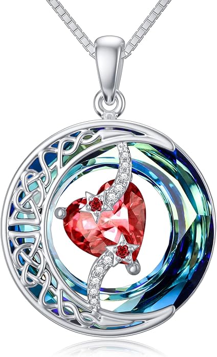 TOUPOP Birthstone Necklace 925 Sterling Silver Moon and Star Pendant with Blue Crystal Celtic Moon Jewelry Birthday Valentines Day Gifts for Women Mom Wife Her