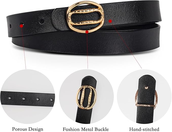 Women's Fashion Classic Metal Buckle Leather Belt with Jeans Dress