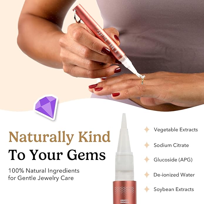Natural Diamond Cleaner Pen Keychain – Non-Toxic, Portable Jewelry Cleaner for Silver, Gold & Fine Jewelry – Gentle, Easy Shine for Women On-The-Go