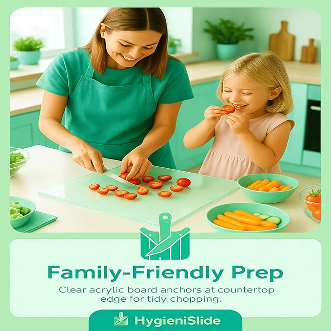 2-in-1 Acrylic Cutting Board with Slide-Out Bin – clear cutting board with lip Kitchen 15.7 x 11.8 in (40 x 30 cm), Clear Mess-Free Countertop Chopping Board