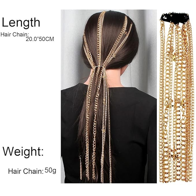2PCS Dreadlocks pearl Tassel Ponytail Multi-Strand Hair Chain Prom Party Concave styling hair accessories hair extension chain with clip for girls and women (gold)