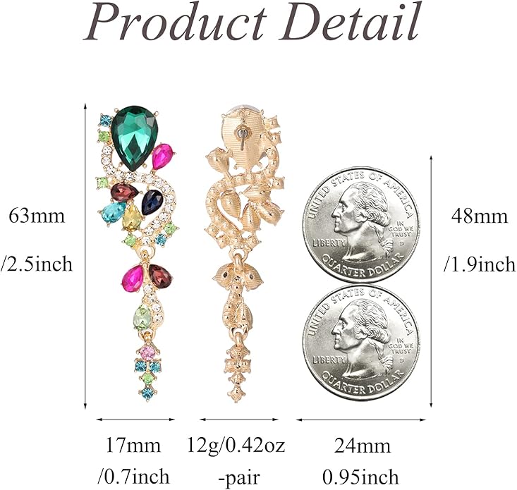 Fashion Rhinestone Statement Drop Dangle Earrings Long Colorful Crystal Bridal Wedding Teardrop Chandelier Earrings for Women Prom Pageant
