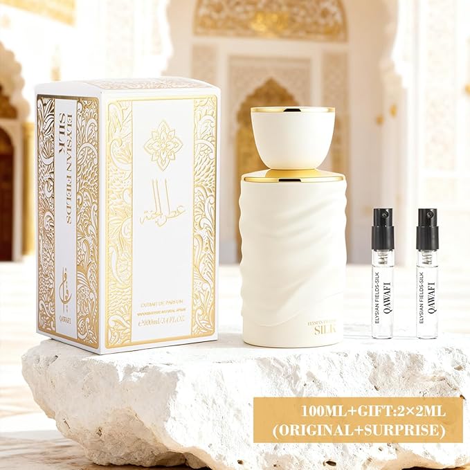 Elysian Fields - Silk Eau De Parfum, Long-Lasting Fragrance Woody,Floral, Fruity, Gourmand Perfumes for Women 100ml | 3.4 fl. oz + 2ml Samples