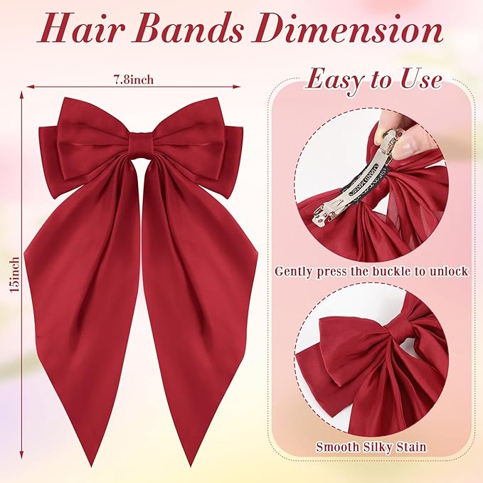 Hoteam 16 Pcs Silky Satin Hair Bows Bulk for Women Large Hair Ribbons Oversized Bows Oversized Long Tail Large Bow-knot Clips Accessories Gifts(Plaid)