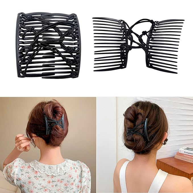 5 Pieces Stretchy Magic Comb Adjustable Elastic Clip for Women Girls No Crease Pins Vintage Bun Maker Hair Accessories for Curly Thick Wavy Ponytail