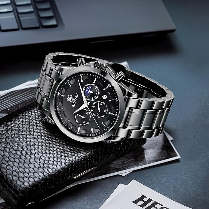 BY BENYAR Mens Watches Analog Quartz Chronograph Waterproof Wrist Watches for Men Fashion Business Work Casual Sport Designer Dress Watch with Calendar Elegant Gifts for Men