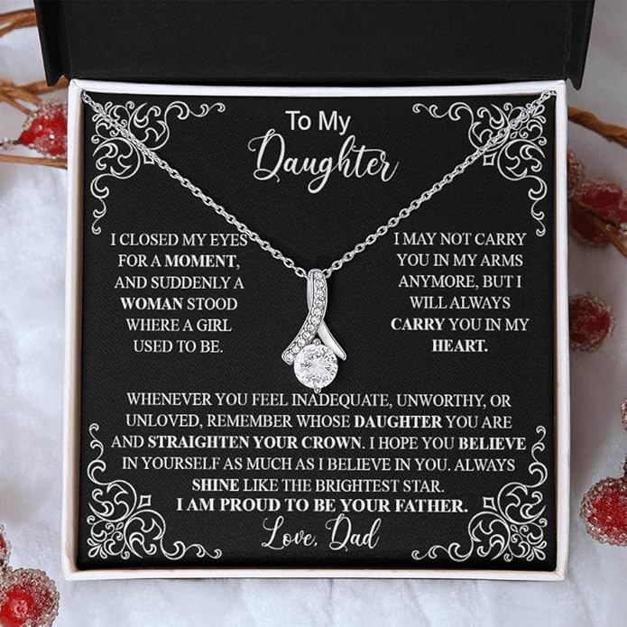 VIRAGIL To My Daughter Gift Necklace From Dad or Mom - Badass Daughter Jewelry With Heartfelt Message & Elegant Box