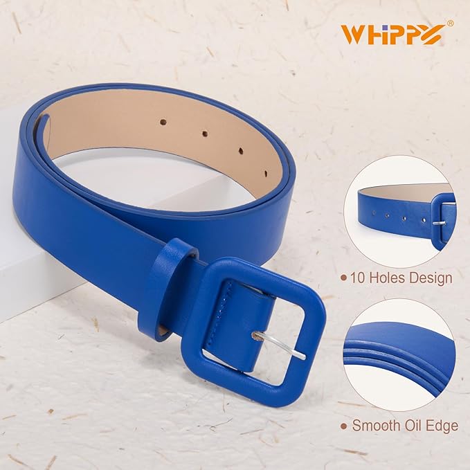 WHIPPY Women Leather Belt Candy Color Fashion Square Buckle Belt Ladies Belt for Jeans Pants Dresses