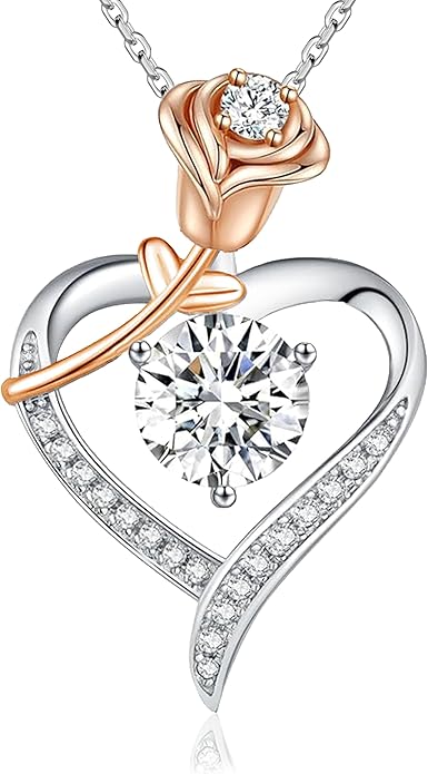 immobird 2 Carat Moissanite Necklace for Wife S925 Silver Rose Lab-Created Gem Heart Necklaces for Women Girlfriend Special Occasions Gifts Valentine's Day Gift