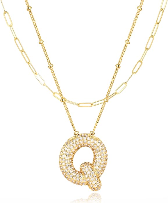 LUCA SMITH Initial Necklaces for Women, Dainty Balloon Bubble Letter, Name Letter Alphabet Pendant Layered Choker Chain Jewelry Gift