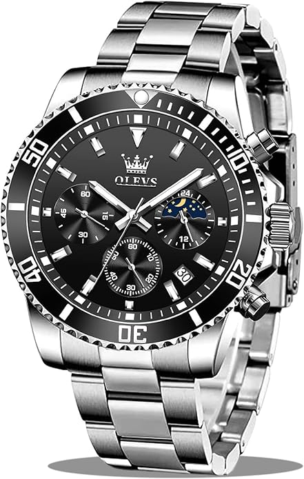 OLEVS Mens Watches Big Face Stainless Steel Waterproof Date Analog Quartz Watches Fashion BusinessWrist Watches for Men…