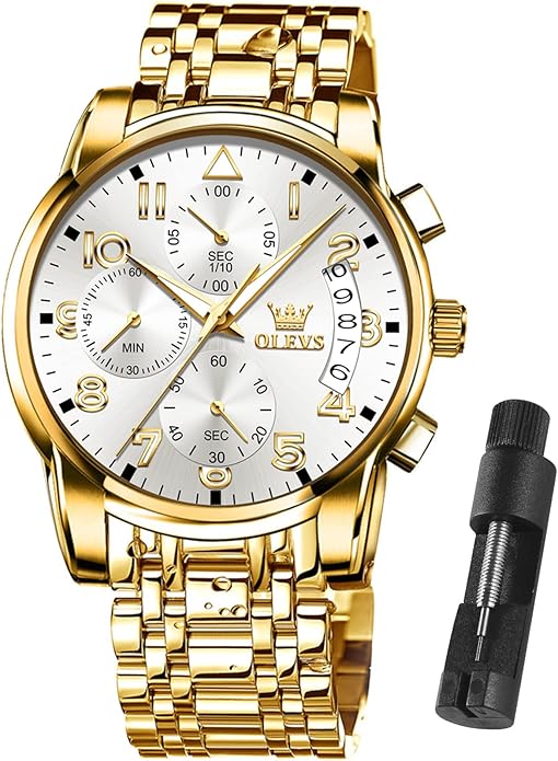 OLEVS Mens Watches Waterproof Stainless Steel Adjustable Bracelet Watch Quartz Analog Watch for Men Fashion Business Classic Mens's Wrist watch's Casual Watches Gold/Blue/Black/White/Face/Dial