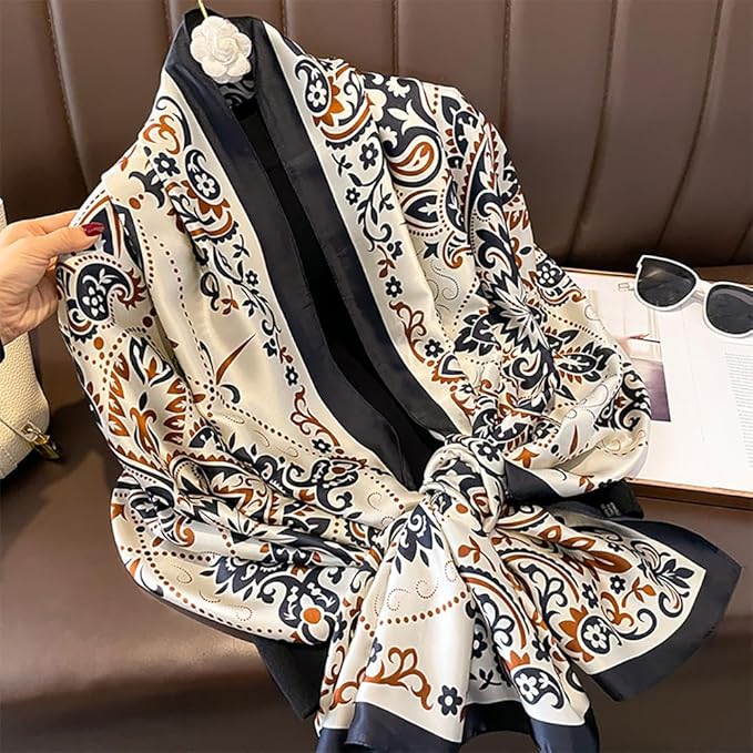 YOUR SMILE Large Mulberry Silk Feeling Long Stain Scarf Lightweight Sunscreen Shawls Wraps for Women