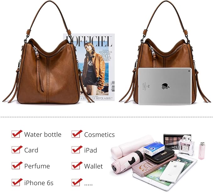 Realer Hobo Crossbody Bags for Women Designer Faux Leather Hobo Handbags Retro Large Size Shoulder Bag Bucket Purse