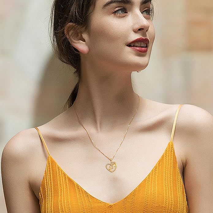 ELFRONT Mothers Day Gifts 14k Real Gold Dainty Necklace, Solid Gold Delicate Pendant For Women Mom Lover