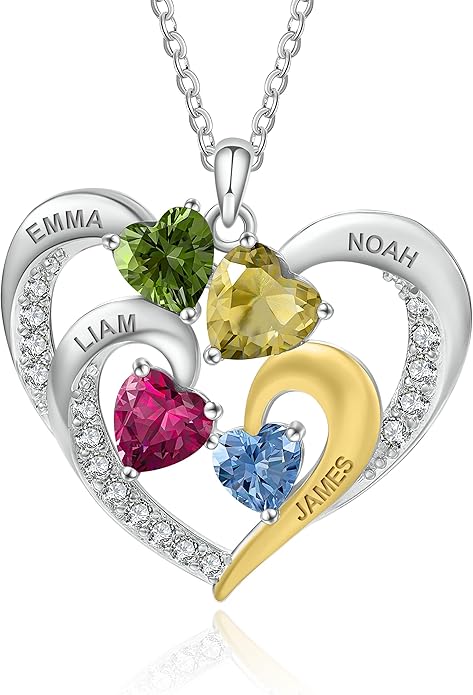GLAMCARAT Personalized mothers necklace with birthstones names sterling silver jewelry for women customized engraved necklace