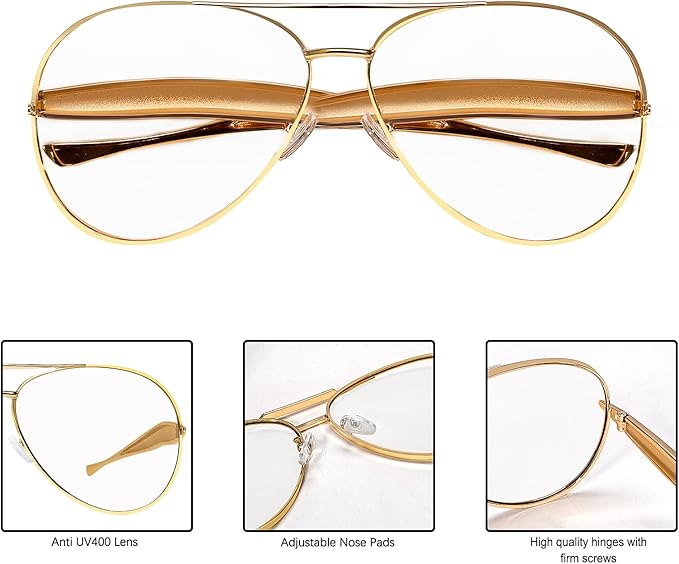 Retro Gold Aviator Sunglasses for Women Men, 2025 Metal Oversized 70s Aviators Sun Glasses
