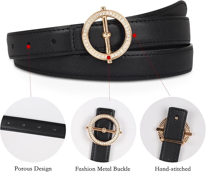 Women's Fashion Classic Metal Buckle Leather Belt with Jeans Dress
