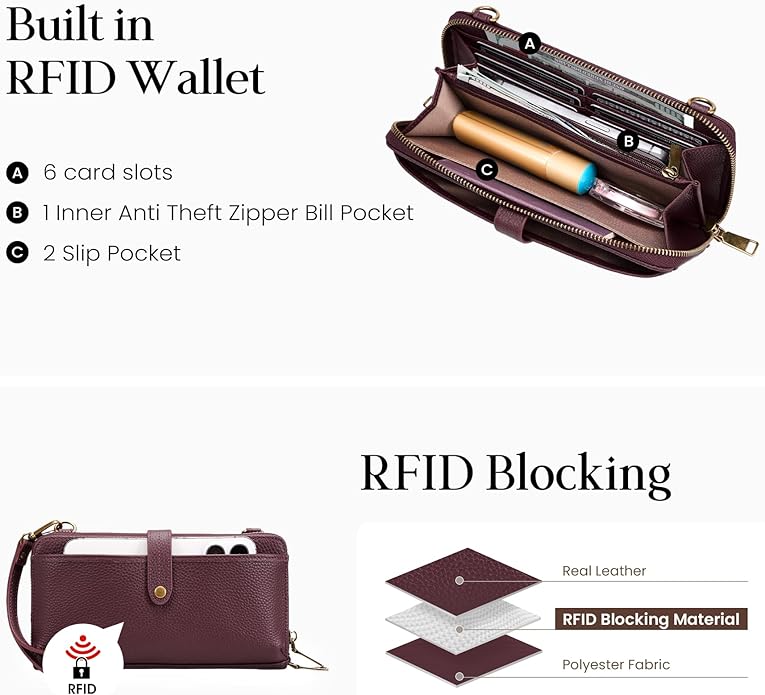 befen Leather Wristlet Wallet for Women Cell Phone Purse with Built in Wallet Vintage Leather Crossdody Bag Clutch Purse