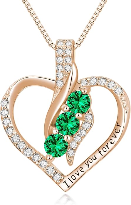 Rose Heart Birthstone Necklace for Women - Solid S925 Sterling Silver with Rose Gold Plated Infinity Symbol of Love Valentine's, Mother's Day, Anniversary, Christmas Birthday Gift for Her, Mom, Wife, or Girlfriend.