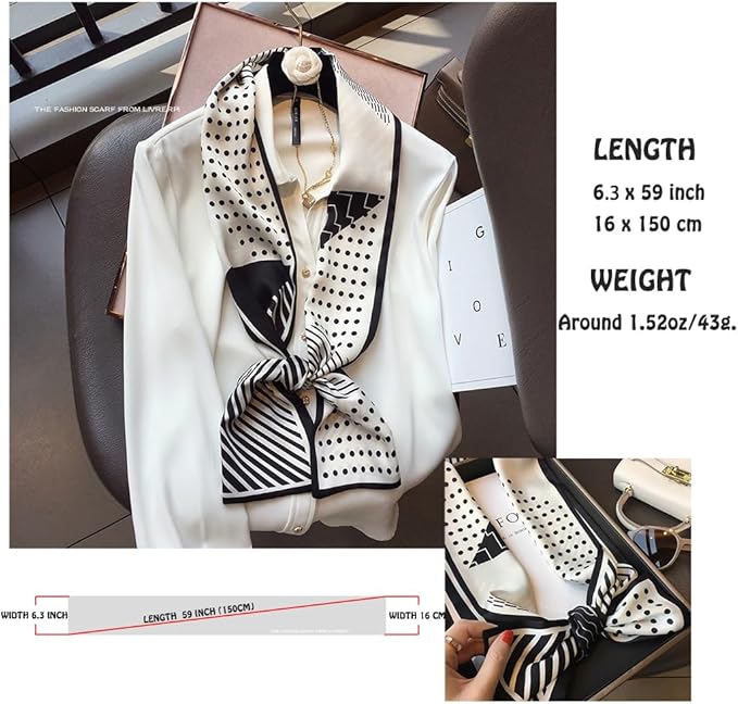 Livrerpi Silk Feeling Head Scarf Fashion Satin Hair Scarf Square Long Scarves for Women Gifts