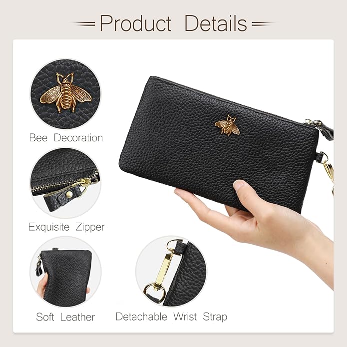 imeetu Women's Wristlet Clutch Purse Leather Cell Phone Wallet Handbag with Wrist Strap