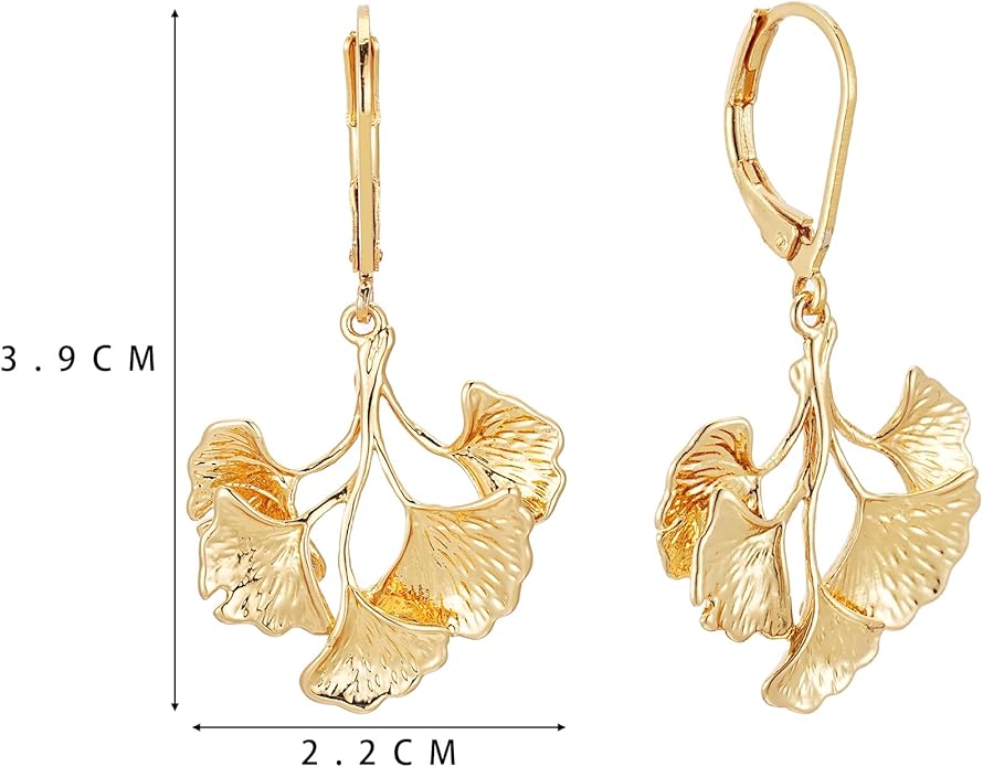 Large Gold Earrings for Women, Chunky Gold Statement Drop Dangle Earring Maple Leave Ginko Leaf Jewelry Gifts