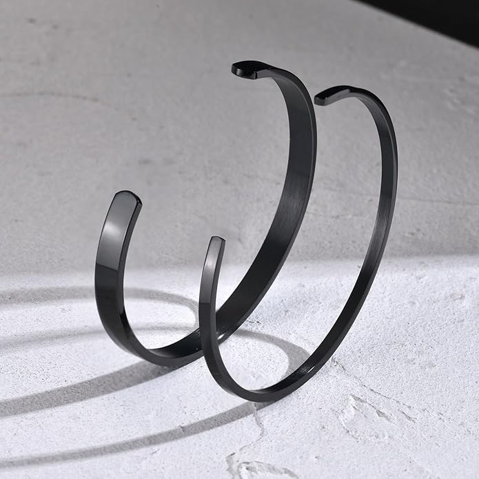 MEALGUET Stainless Steel Mens Cuff Bracelet : Minimal Cool Silver/Black/Gold Plated Open Metal Cuff Bangle Bracelets for Men,Mens Bracelet Jewelry Gift