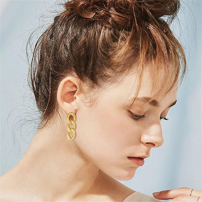 coadipress Gold Link Chain Earrings Necklace Set for Women Minimalist Gold Plated Chain Link Earrings Punk Oval Dainty Chunky Chain Necklace Trendy Jewelry