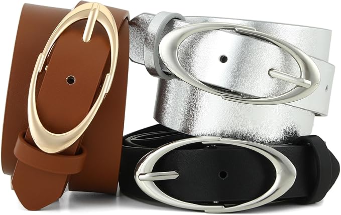 Earnda Women Faux Leather Belt for Jeans Pants Fashion Ladies Waist Belts with Gold Silver Oval Buckle