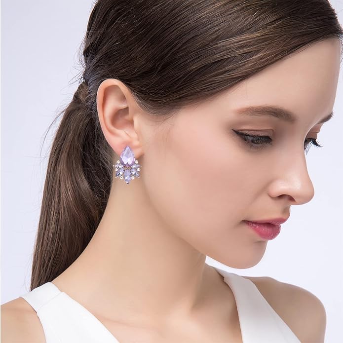Vintage Rhinestone Earrings Fancy Crystal Cluster Drop Earrings Art Deco Earrings for Women