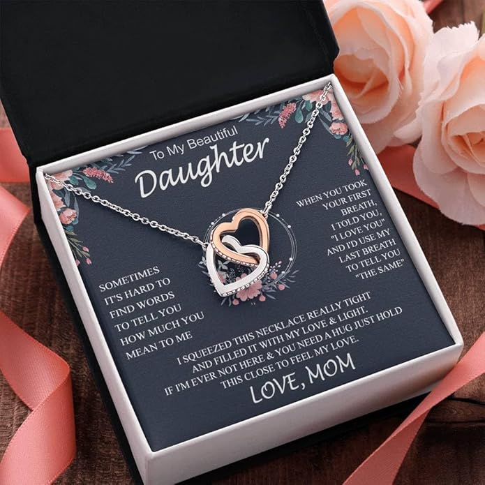 VIRAGIL To My Daughter Gift Necklace From Dad or Mom - Badass Daughter Jewelry With Heartfelt Message & Elegant Box