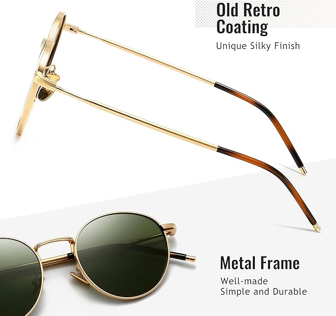 SUNGAIT Ponderable Metal Round Sunglasses for Men Women Classic Vintage Polarized Circle Sun Glasses