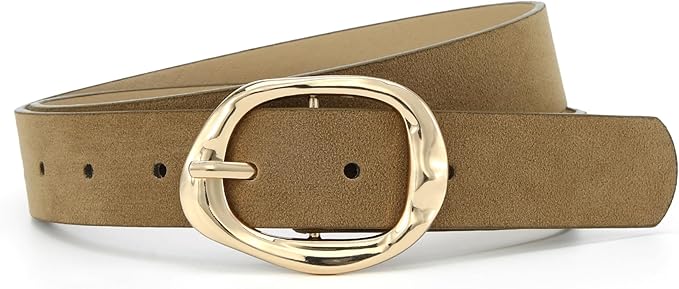 Earnda Leather Belts for Women Casual Fashion Waist Belt with Liquid Shapes Gold Buckle for Jeans Pants Dresses