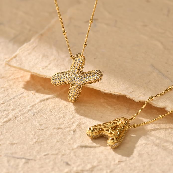 LUCA SMITH Initial Necklaces for Women, Dainty Balloon Bubble Letter, Name Letter Alphabet Pendant Layered Choker Chain Jewelry Gift