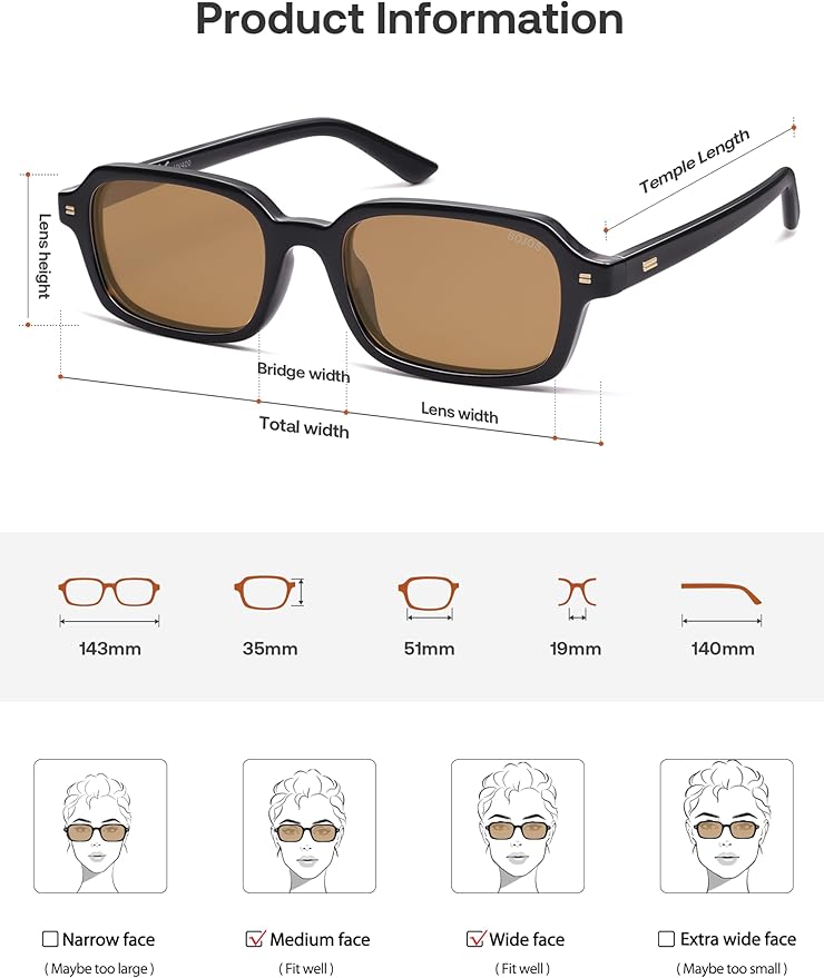 SOJOS Trendy Rectangle Polarized Sunglasses Womens Mens, Small Retro Fashion Thin Slim Square Sunnies SJ2610