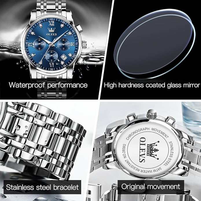 OLEVS Mens Watches Waterproof Stainless Steel Adjustable Bracelet Watch Quartz Analog Watch for Men Fashion Business Classic Mens's Wrist watch's Casual Watches Gold/Blue/Black/White/Face/Dial