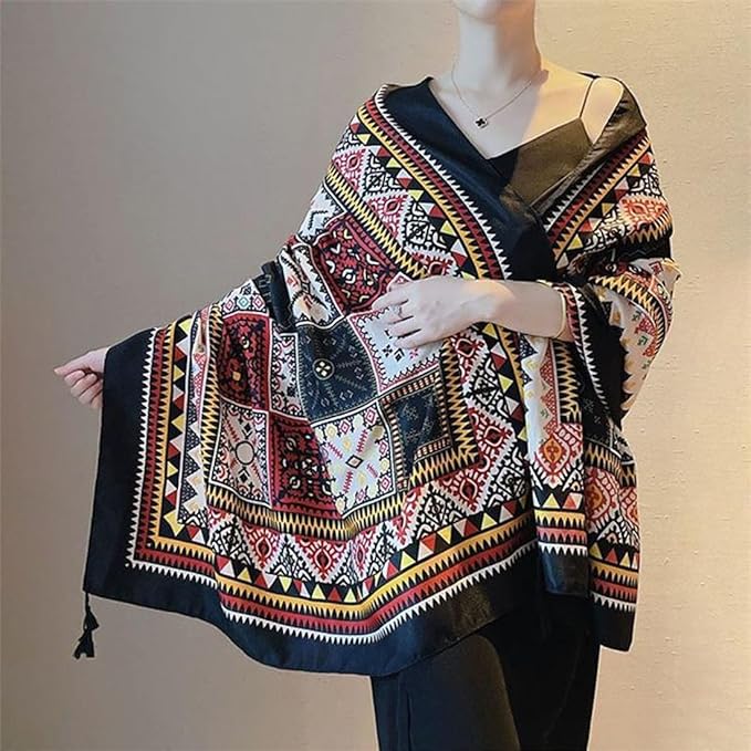 Yeieeo Boho Scarf for Women Lightweight Floral Printed Scarf Fall Winter Fashion Fringed Shawl