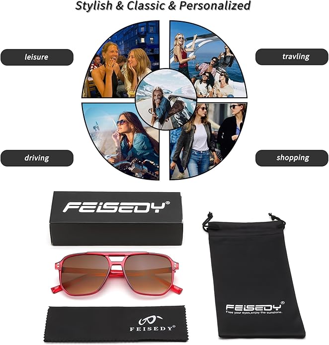 FEISEDY Retro Square Aviator Sunglasses Women Men 70s Vintage Trendy Plastic Frame Sun Glasses B2835