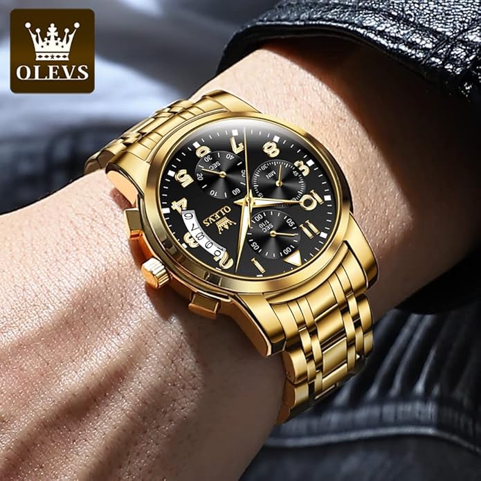 OLEVS Mens Watches Waterproof Stainless Steel Adjustable Bracelet Watch Quartz Analog Watch for Men Fashion Business Classic Mens's Wrist watch's Casual Watches Gold/Blue/Black/White/Face/Dial