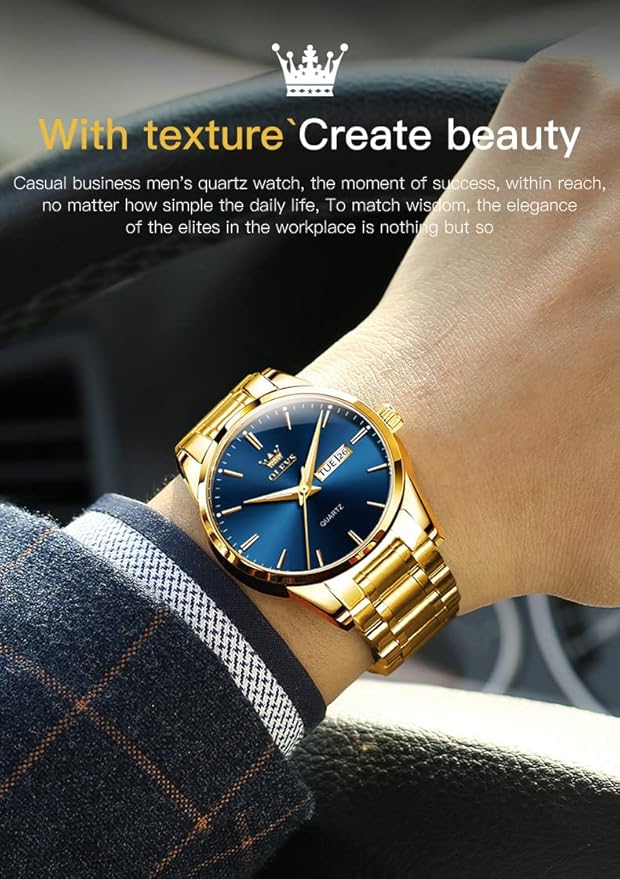 OLEVS Mens Gold Watches Analog Quartz Business Dress Watch Day Date Stainless Steel Classic Luxury Luminous Waterproof Casual Male Wrist Watches