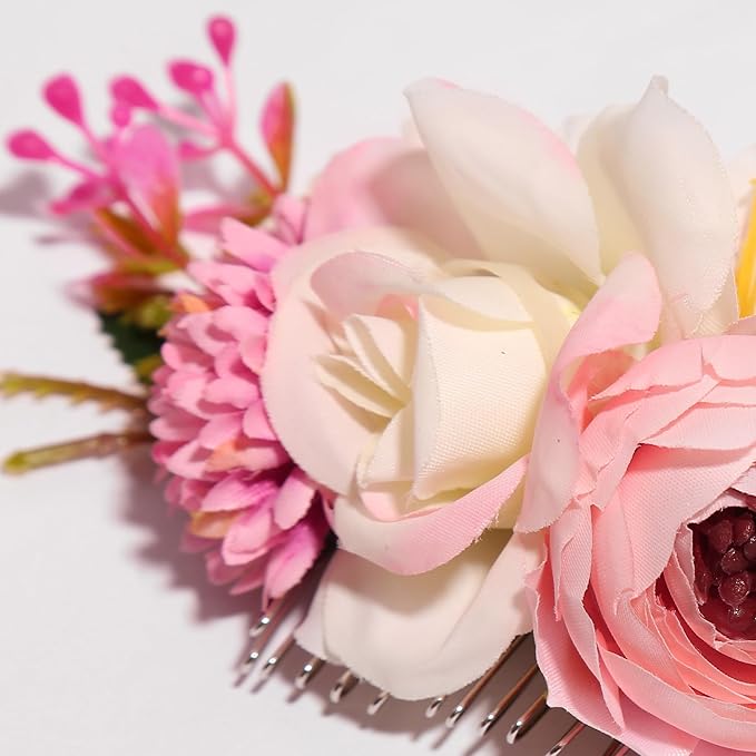Flower Hair Clip for Women - Elegant Hair Accessory for Wedding, Party & Daily Wear (Pink 1)