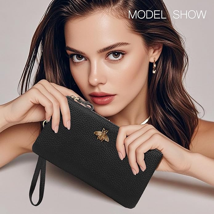 imeetu Women's Wristlet Clutch Purse Leather Cell Phone Wallet Handbag with Wrist Strap