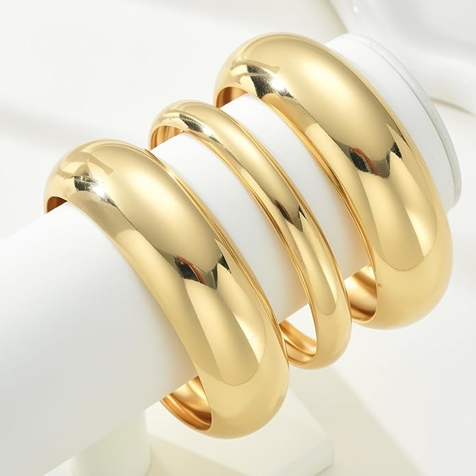 iF YOU Chunky Gold Bangle Bracelets for Women, 14k Gold Plated Multi Layer Stackable Cuff Bracelet Set, Trendy Statement Bracelet Stack Jewelry Gifts